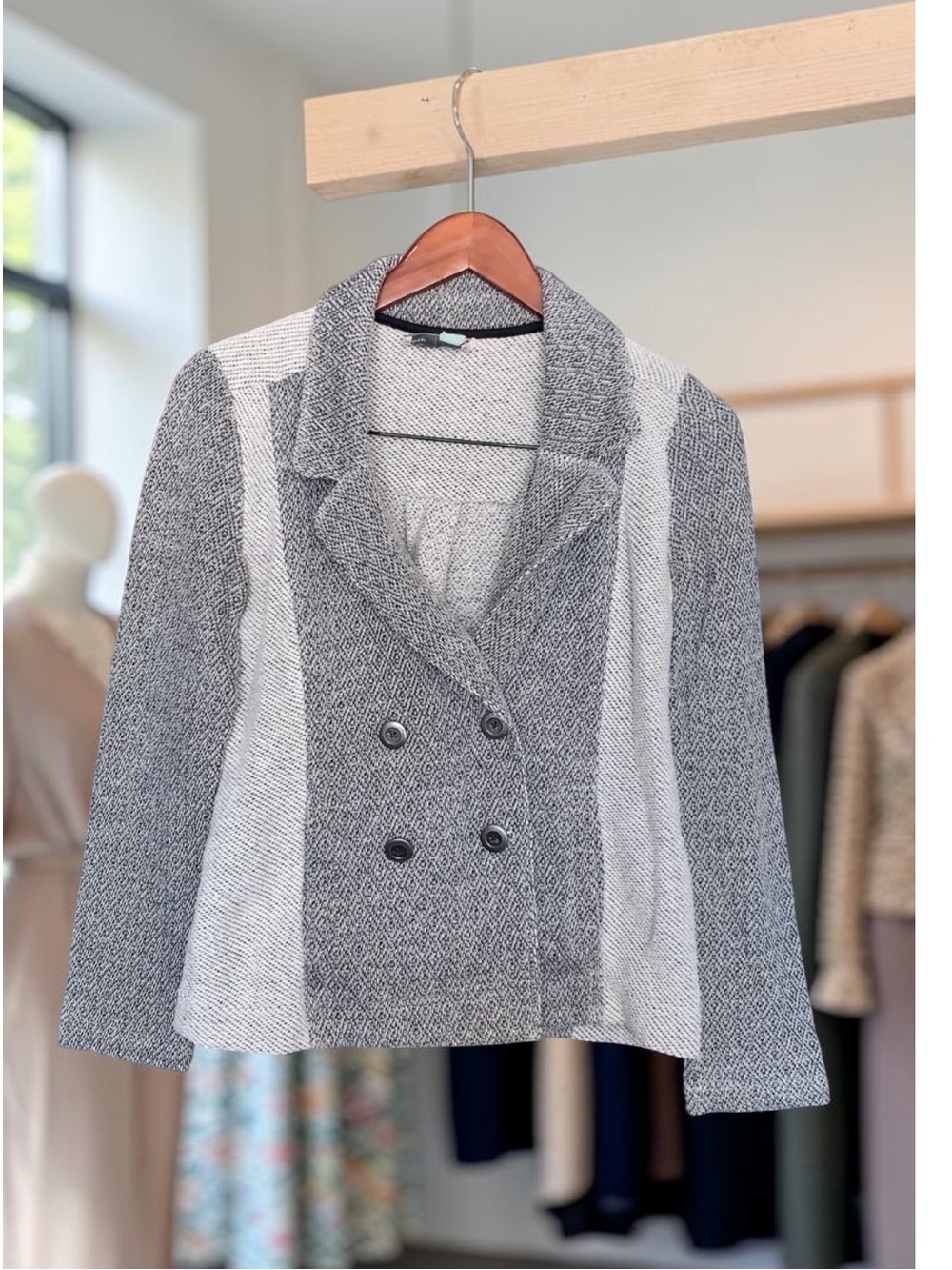 Anthropologie Saturday Sunday Gray Knit Double Breast Two Tone Blazer Size Small